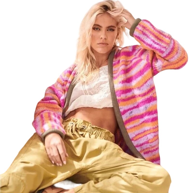Free People Women's Pink Paradise Tiger Duster Cardigan Sweater Size Medium New